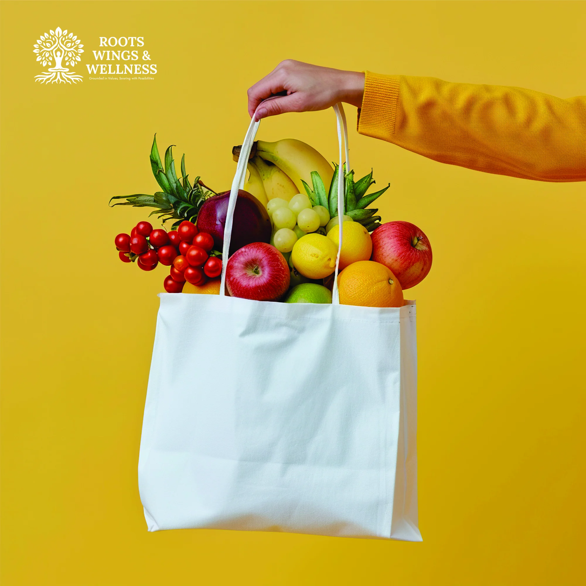 person holding a reusable shopping bag 