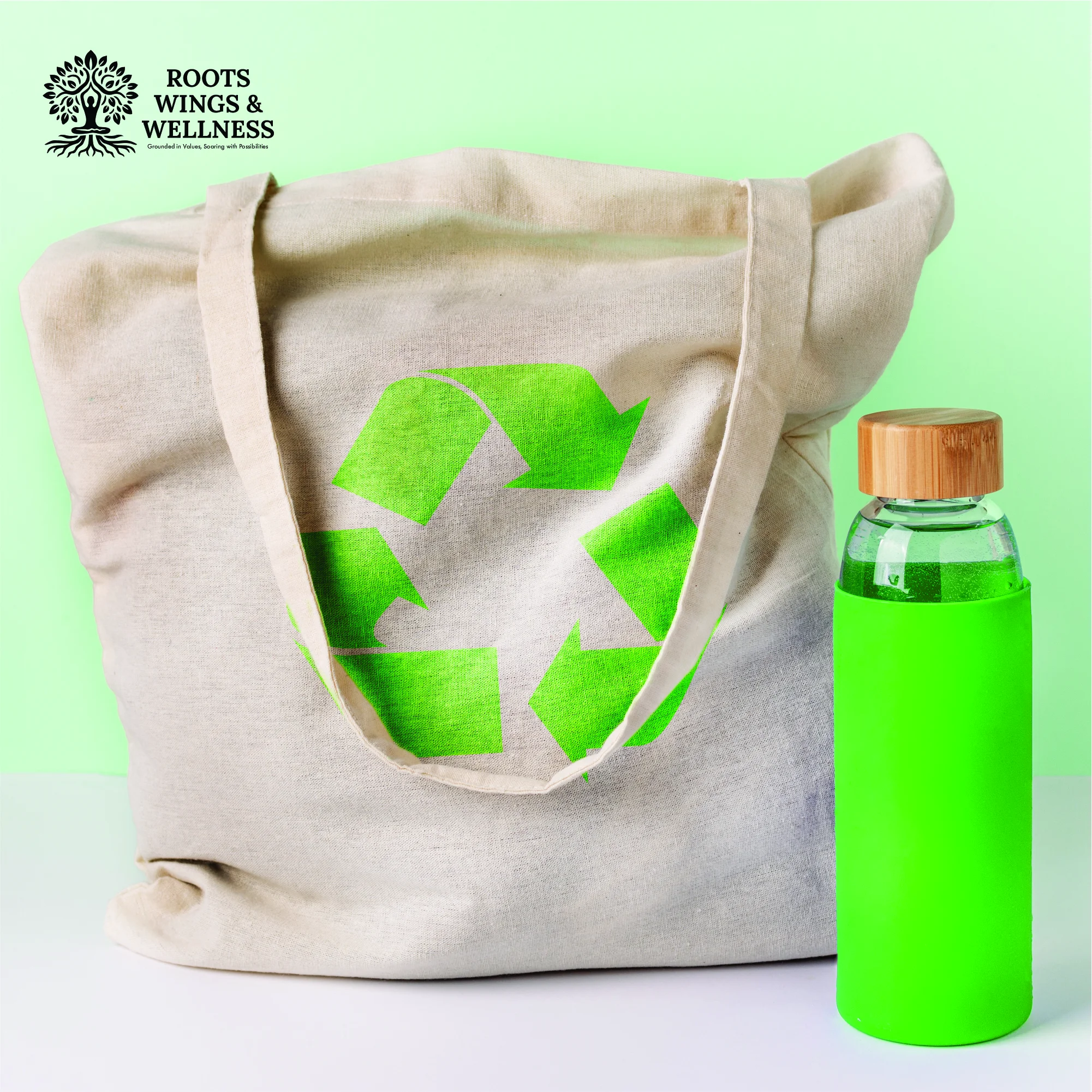 reusable water bottle, tote bag