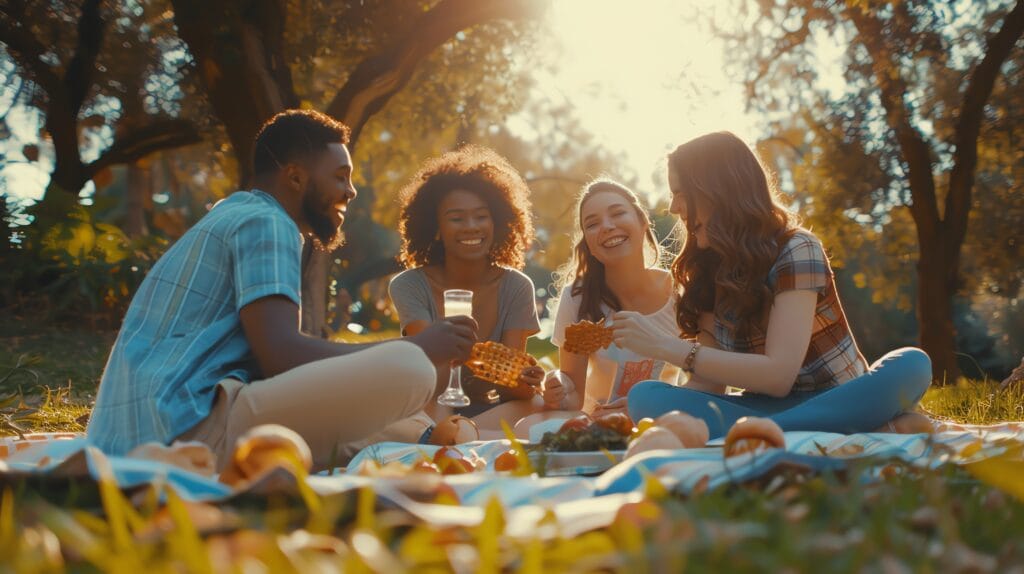 Group of friends celebrating International Happiness Day with joy and connection