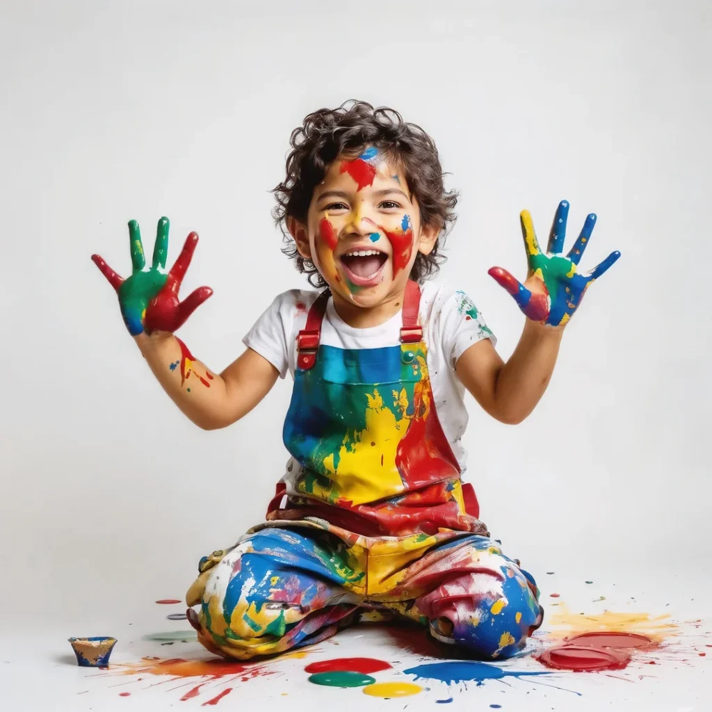 a kid playing happy and safe holi, mindful and eco friendly holi.
