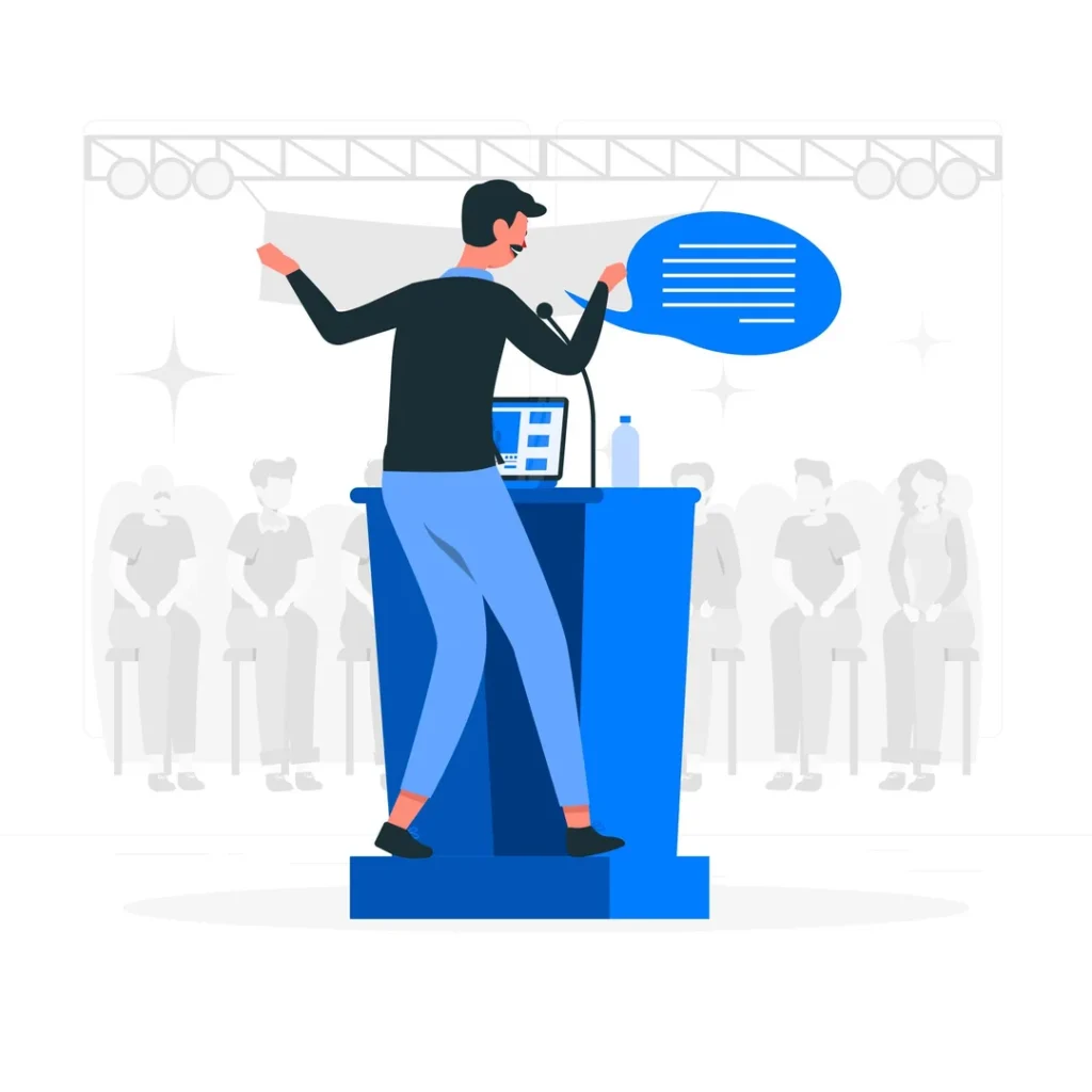 Facing fears through public speaking to build confidence.