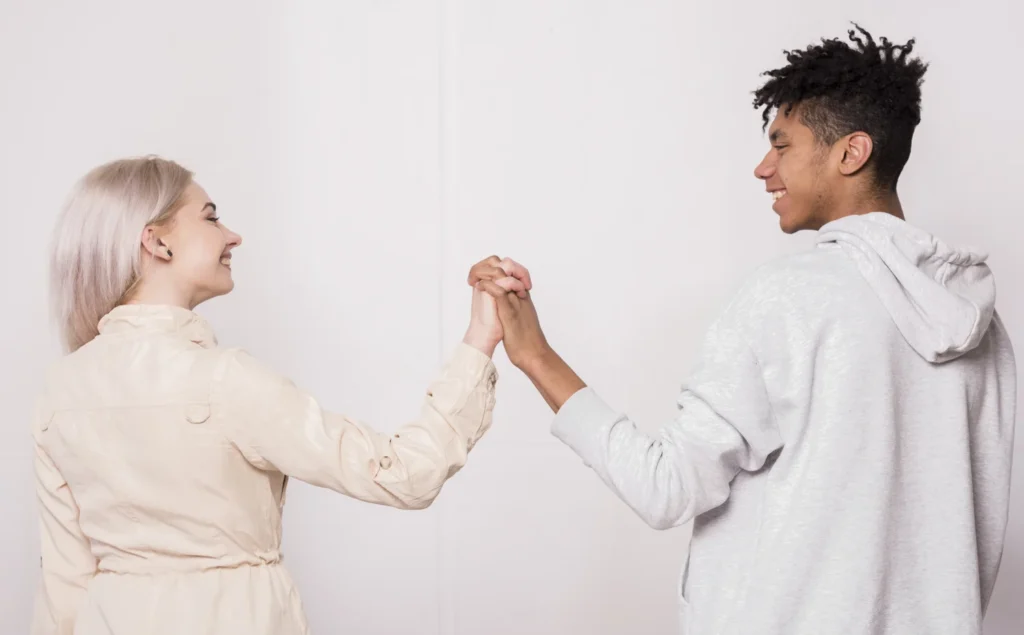 Two people connecting through empathetic conversation, symbolizing understanding and emotional support.