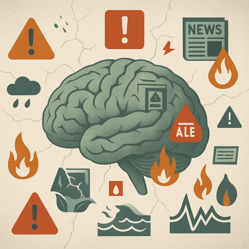 You Recycle and Still Feel Powerless? Understanding Eco Anxiety 1 Human brain overwhelmed by climate stressors, representing chronic eco anxiety.
